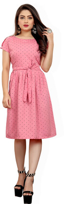 tanvi creation Women Fit and Flare Pink Knee Length Dress