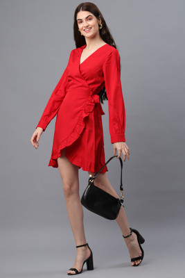 PRETTY LOVING THING Women Wrap Red Above Knee/Mid Thigh Length Dress