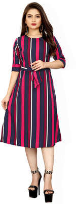 tanvi creation Women Fit and Flare Pink, Blue Knee Length Dress