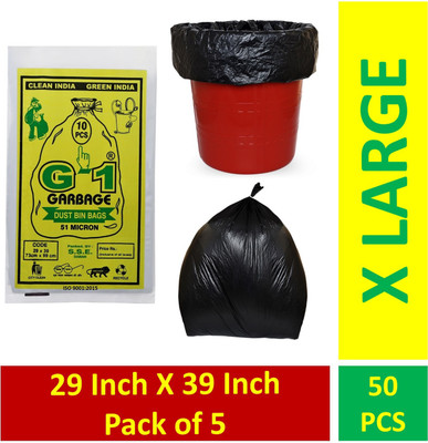 G-1 29x39 Inch, X-Large Black Garbage Bags, Pack of 5 XL 40 L Garbage Bag  Pack Of 50(50Bag )