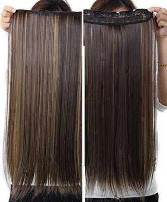 DELORUS Golden Highlight Straight 5 Clips In Synthetic  Extensions for Women and Girls Hair Extension