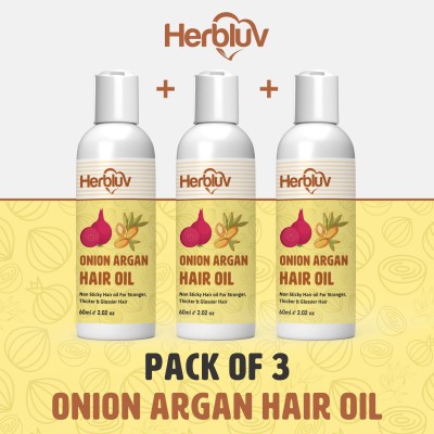 herbluv onion argan hair oil pack of -3 (60ml*3piece) Hair Oil(180 ml)
