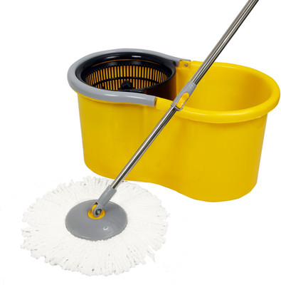 MY GIRAFFE 360° Spin Yellow Bucket Mop Set with a Microfiber Refill Mop Set(Yellow 1.17 m)