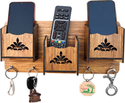 jai shree shyam collection 3 Shelf MH-Flwr(YB) Wood Key Holder (4 Hooks, Brown) 5inch x 10.5 inch Wood Key Holder(4 Hooks, Brown)
