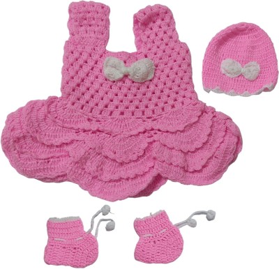 Cute Collection Baby Girls Party(Festive) Top Bootie, Cap(Pink)