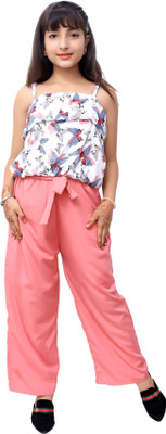 LIME N LEMON Girls Casual Top Pant(Pink)