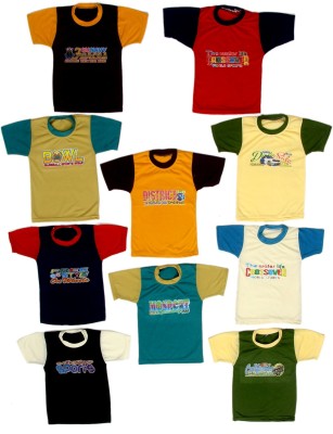DIAMOND Baby Boys Printed Cotton Blend T Shirt(Multicolor, Pack of 10)