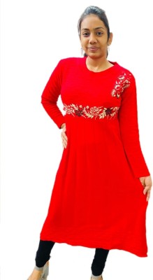 Miss Moda Women Woven Design Flared Kurta(Red)