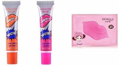 Digital Shoppy ROMANTIC BEAR Peel Off Lip Colors And Collagen Nourish Lip Mask/Plumper (ROSE PINK, SWEET ORANGE)(pink, 16 g)