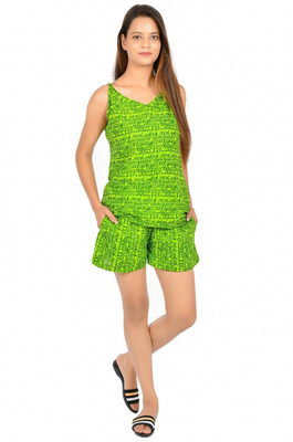 Rajpari Women Printed Green Top & Shorts Set
