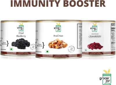 GROCERJAR JUMBO DRY BLACKBERRY | BRAZIL NUT | DRY CRANBERRY IMMUNITY BOOSTER PACK Brazil Nuts, Cranberries, Blackberry(3 x 200 g)