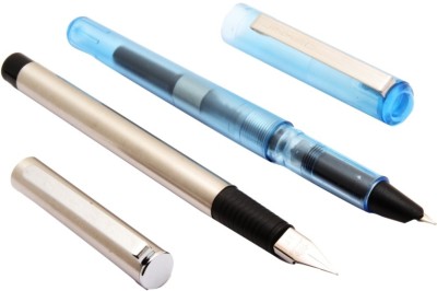 Ledos Set of 2 - Jinhao Demonstrator Blue & Steel Fine Nib Fountain Pen(Pack of 2, Ink Color - Blue)