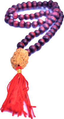ng gems 3 Mukhi / Three Face Rudraksha Pendant along with Red Chandan Mala 8 mm Size Beads for Mental and Emotional Balance Lab Certified -09 Wood