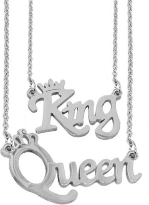 ringzinnie Valentine's Day Special King And Queen Name Letter Pendant Necklace With Chain Silver Plated Stainless Steel Necklace Set