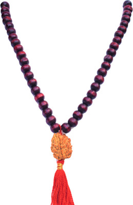 ng gems 3 Mukhi / Three Face Rudraksha Pendant along with Red Chandan Mala 8 mm Size Beads for Mental Clam Lab Certified -06 Wood Pendant