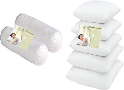 ACTOS Combo Set Of 5 Cushion And 2 Microfibre Solid Bolster Pack of 7(White)