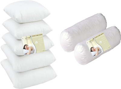 ACTOS Combo Set Of 5 Cushion And 2 Microfibre Solid Bolster Pack of 7(White)