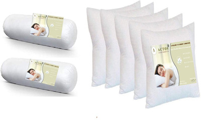 ACTOS Combo Set Of 5 Cushion And 2 Microfibre Solid Bolster Pack of 7(White)