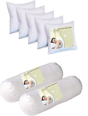 ACTOS Microfibre Bolster Pack of 7 Solid 5 Cushion And 2 Bolster(White)