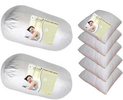 ACTOS Microfibre Cushion Pack of 7 Solid Combo Set Of 5 Cushion And 2 bolster pillow(White)