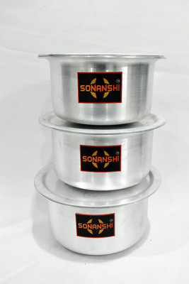 Sonanshi Pot 29.14 cm, 31.73 cm, 33.98 cm diameter 6 L, 8 L, 10 L capacity with Lid(Aluminium)