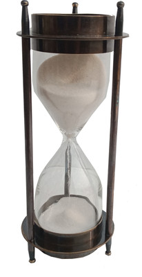 Simrah Solid brass hand made decorative sand timer 5 min with functional compasses Decorative Showpiece - 15 cm (Brass, Brown) Sand Clock