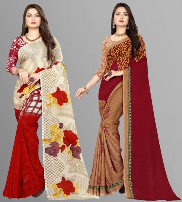 Anand Sarees Floral Print Daily Wear Georgette Saree(Pack of 2, Multicolor)