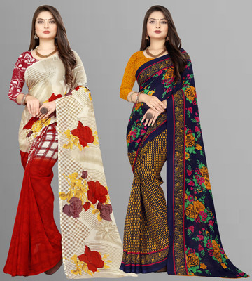 Anand Sarees Printed Daily Wear Georgette Saree(Pack of 2, Multicolor)