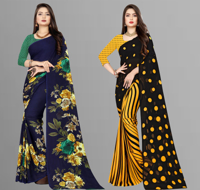 Anand Sarees Polka Print Daily Wear Georgette Saree(Pack of 2, Multicolor)