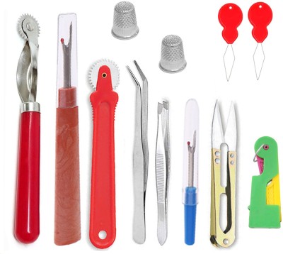 MGP FASHION High Quality Multipurpose Mini Sewing Kit for Home,Traveling,Tailoring,Fashion Designer,Boutique,Daily Needs Basic Purpose Tailoring Tools Combo Cutter, Tracing Wheel,Seam Ripper,Overlook Machine Tweezers, Thimmble , Threader Combo Random Color Easy Use and Carry Sewing Kit