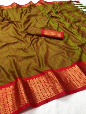 VRINDITA FASHION Woven Assam Silk Cotton Silk Saree(Green, Red)