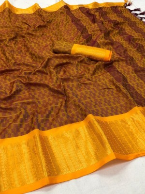 Juhi Collection Self Design, Applique Assam Silk Cotton Silk Saree(Brown)