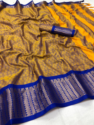 Juhi Collection Self Design, Applique Assam Silk Cotton Silk Saree(Mustard)