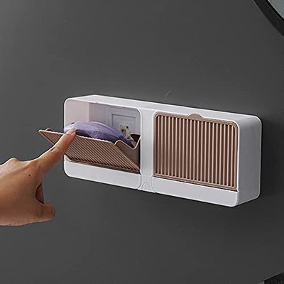 KENTELLY No-Drilling Clamshell soap Box Wall-Mounted with Cover Double Grid-soap Box SB02(Multicolor)