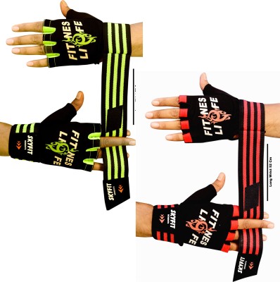 SKYFIT COMBO PACK 2 Super Strong Wrist support Gym Sports Gloves Gym & Fitness Gloves(Black, Red, Green)