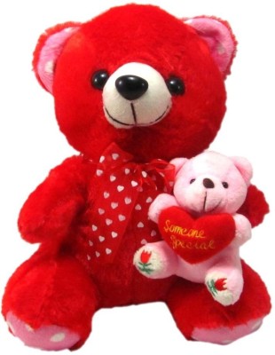 Tickles Cute Mother Teddy With Kid  - 23 cm(Red)