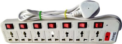 Leavess surge protector 7  Socket Extension Boards(White, 3 m)