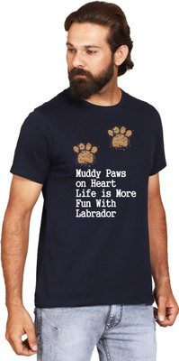 dialtee Printed Men Round Neck Dark Blue T-Shirt
