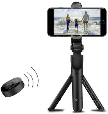 PHAGQU Top sale 2 in 1 Wireless Bluetooth Foldable XT-02 Mini Tripod Extendable Selfie Stick | Monopod Mobile Phone Holder Stand Monopod, Tripod, Tripod Bracket, Tripod Kit(Black, Supports Up to 500 g)