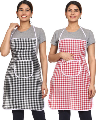 BHD Creations Cotton, Polyester Chef's Apron - Free Size(Red, Black, Pack of 2)