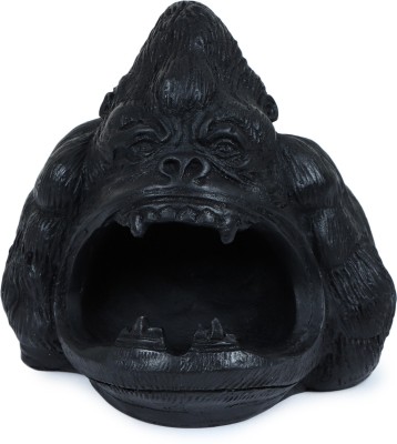 Pinkdesh Gorilla Cigarette Ashtray For Home Office Decor Showpiece Black Black Polyresin Ashtray(Pack of 1)