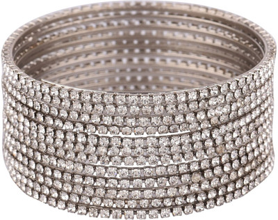 Efulgenz Alloy Cubic Zirconia, Crystal Rhodium Bangle Set(Pack of 12)