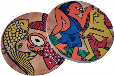 Shilpika Round Reversible Wood Coaster Set(Pack of 2)
