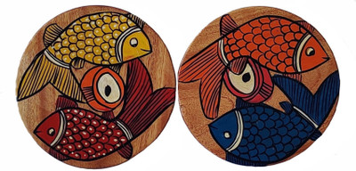 Shilpika Round Reversible Wood Coaster(Pack of 2)