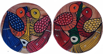 Shilpika Round Reversible Wood Coaster Set(Pack of 2)