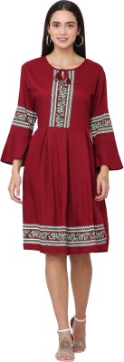 MA FASHION Women Fit and Flare Maroon Dress