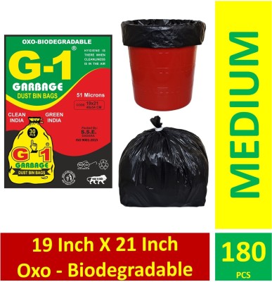 G-1 19 x 21 Inch Oxo Biodegradable Black Garbage Bags - Pack of 6 Medium 15 L Garbage Bag  Pack Of 180(180Bag )