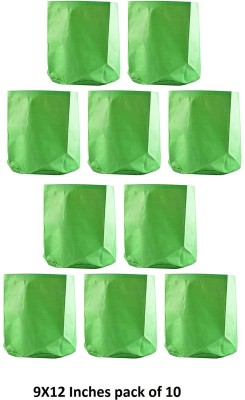 4K Agro HDPE Terrace Gardening ((9X12 Inches, Green and Orange) - Pack of 10 (200GSM) Grow Bag