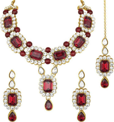 CATALYST Crystal Gold-plated Maroon Jewellery Set(Pack of 1)