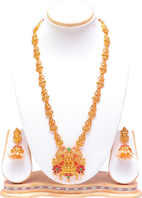 Ethnicking Brass, Copper, Alloy Gold-plated Green, Maroon Jewellery Set(Pack of 1)